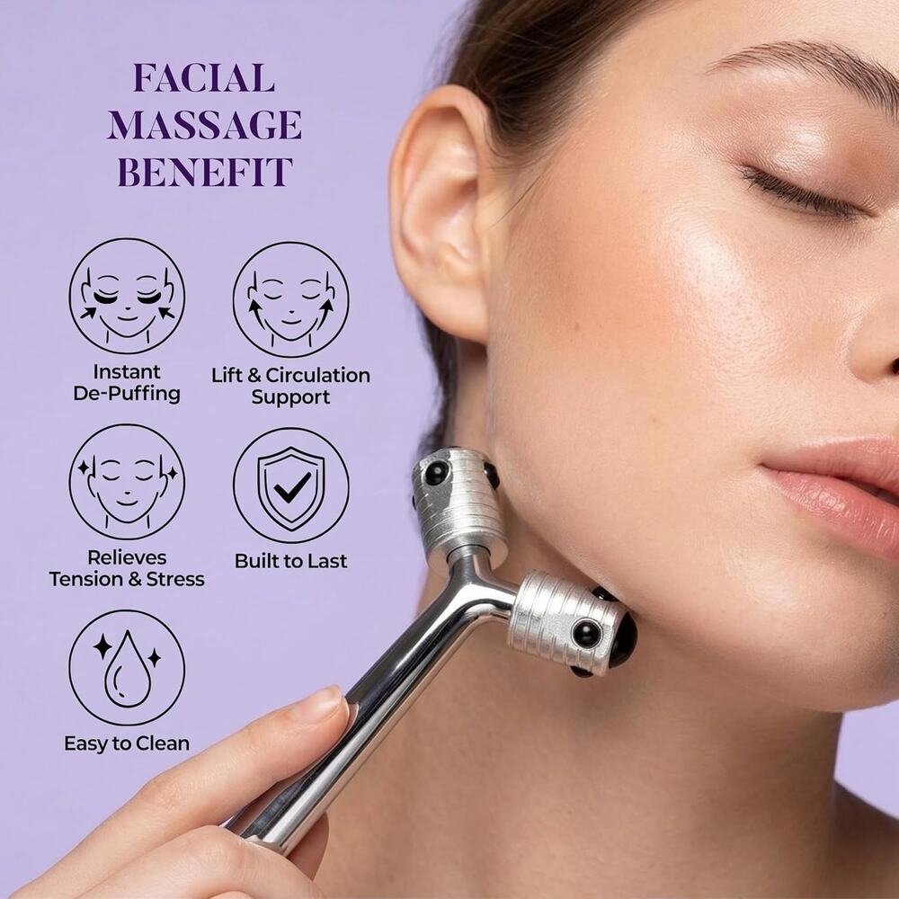 Facial Roller Lymphatic Drainage Depuffing Sculpting Face Massager Tool